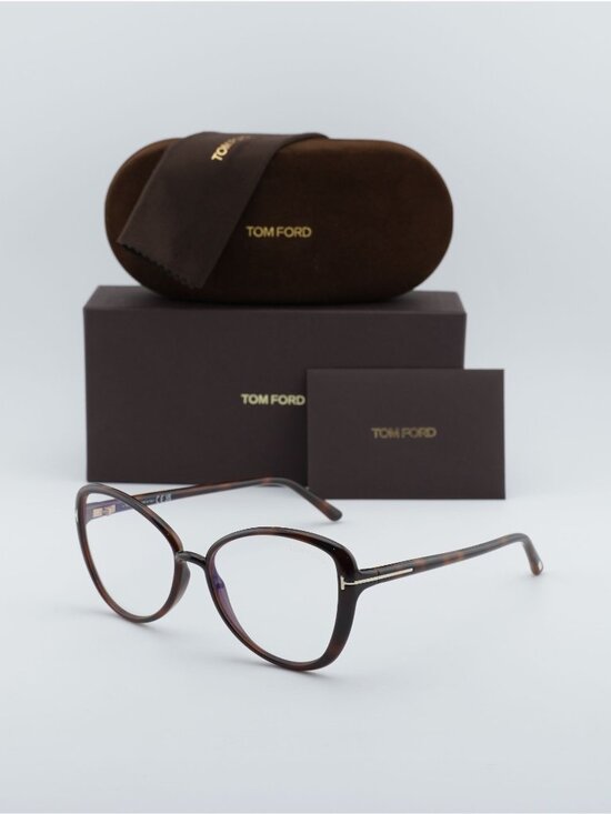 Tom Ford Accessories - Tom Ford FT5907-B 052 Butterfly Eyeglasses 55mm - Dark Havana / Blue Light Block